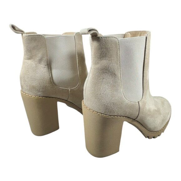 Soda Glove Beige Suede Chelsea Boots Lug Sole Block Heel Booties Women’s Size 9 - Picture 3 of 8